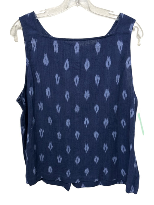 Eileen Fisher Size XL Mixed Blues Cotton Sleeveless Ikat Square Neck Top Mixed Blues / XL
