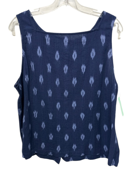 Eileen Fisher Size XL Mixed Blues Cotton Sleeveless Ikat Square Neck Top Mixed Blues / XL