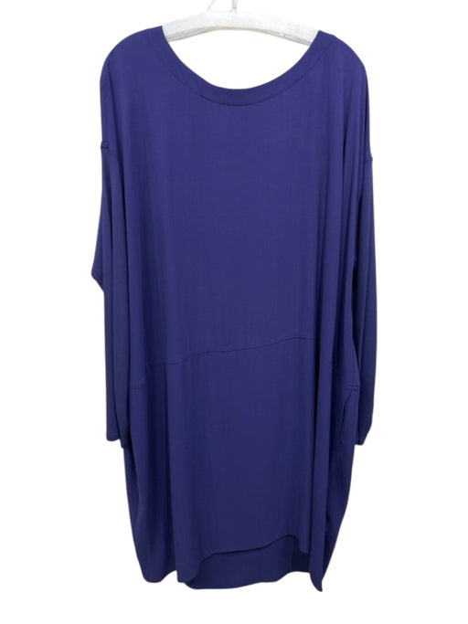 Eileen Fisher Size XL Purple Silk Long Sleeve Crepe Knee Length Dress Purple / XL