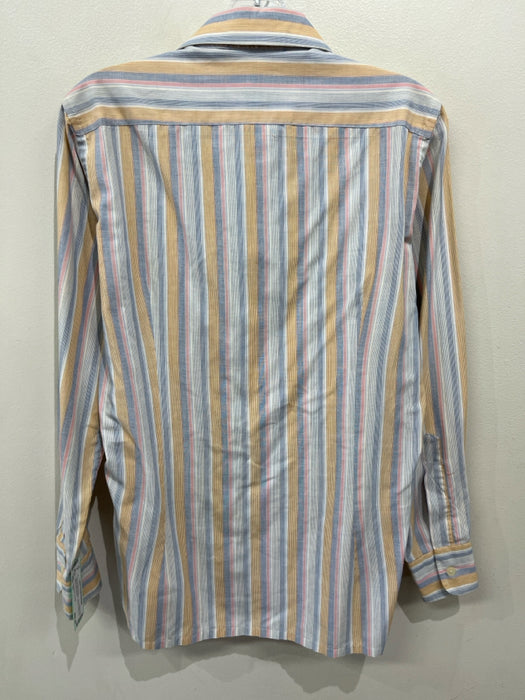 Yves Saint Laurent Size 15 Blue & Yellow Cotton Striped Men's Long Sleeve Shirt
