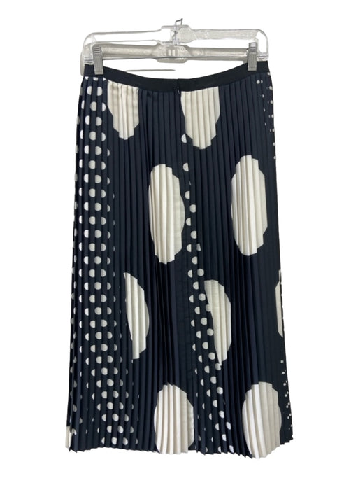 Dries Van Noten Size 38/S Black & White Polyester Pleated Polka Dot Midi Skirt Black & White / 38/S