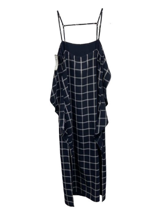 Elizabeth & James Size XS Navy Blue & White Polyester Windowpane Grid Midi Dress Navy Blue & White / XS