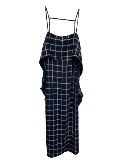 Elizabeth & James Size XS Navy Blue & White Polyester Windowpane Grid Midi Dress Navy Blue & White / XS