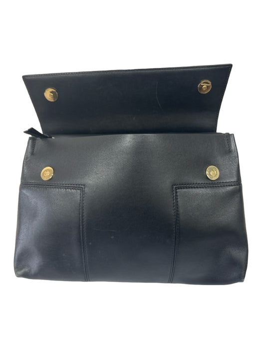 Tory Burch Black Leather Magnetic  Flap Top Handle Shoulder Strap Satchel Bag Black / M