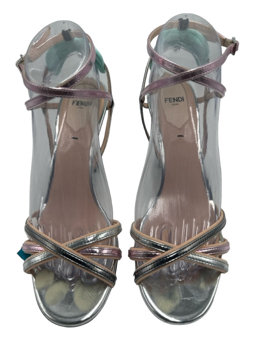 Fendi Shoe Size 39 Silver, Mint Green, Pink Patent Leather Neoprene Sandal Pumps Silver, Mint Green, Pink / 39