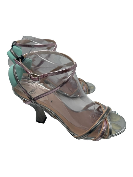 Fendi Shoe Size 39 Silver, Mint Green, Pink Patent Leather Neoprene Sandal Pumps Silver, Mint Green, Pink / 39