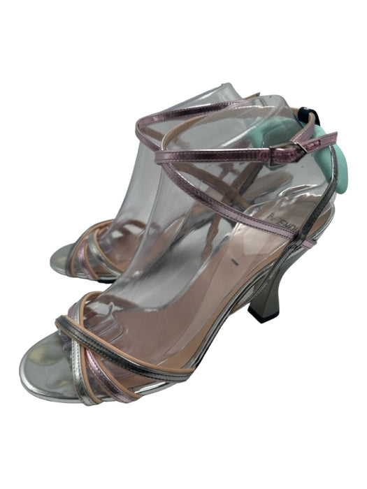 Fendi Shoe Size 39 Silver, Mint Green, Pink Patent Leather Neoprene Sandal Pumps Silver, Mint Green, Pink / 39