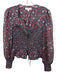 Intermix Size 0 Blue & Red Print Silk Shirred Tie Front Floral Long Sleeve Top Blue & Red Print / 0