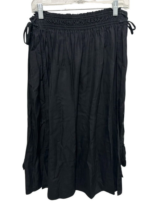 Apiece Apart Size M Black Tencel Elastic Waist Midi Tassels Rope Skirt Black / M