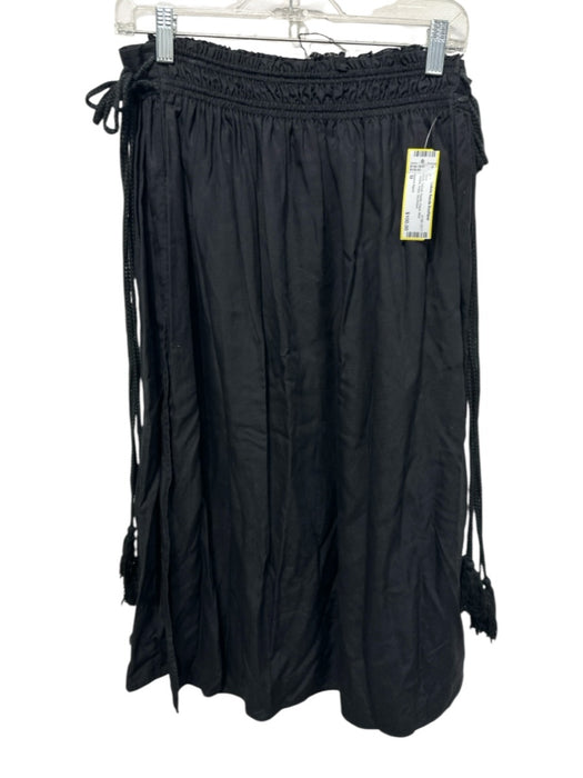 Apiece Apart Size M Black Tencel Elastic Waist Midi Tassels Rope Skirt Black / M