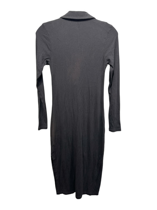 Stateside Size S Charcoal Gray Supima Cotton Ribbed Knit Collar Midi Dress Charcoal Gray / S