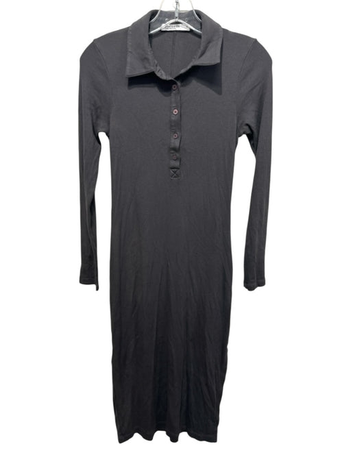 Stateside Size S Charcoal Gray Supima Cotton Ribbed Knit Collar Midi Dress Charcoal Gray / S