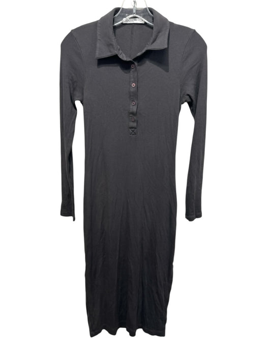 Stateside Size S Charcoal Gray Supima Cotton Ribbed Knit Collar Midi Dress Charcoal Gray / S