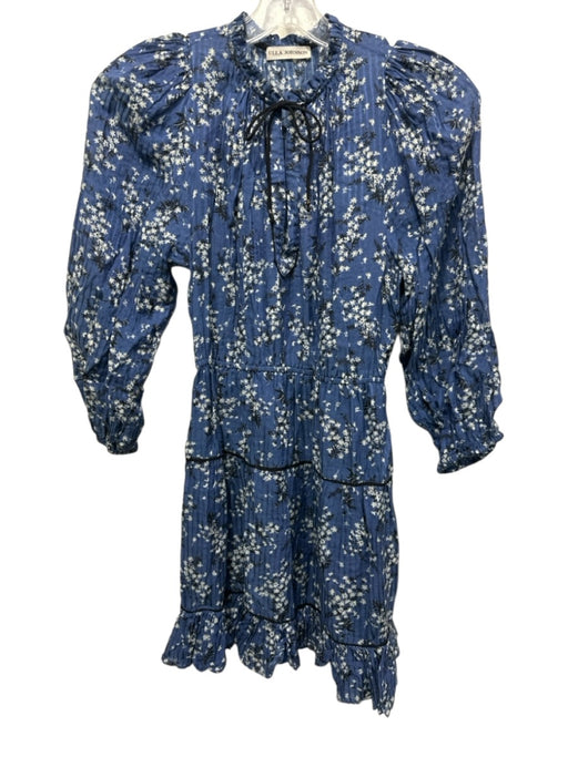 Ulla Johnson Size 0 Blue, White, Black Cotton 3/4 Sleeve Floral Mini Dress Blue, White, Black / 0