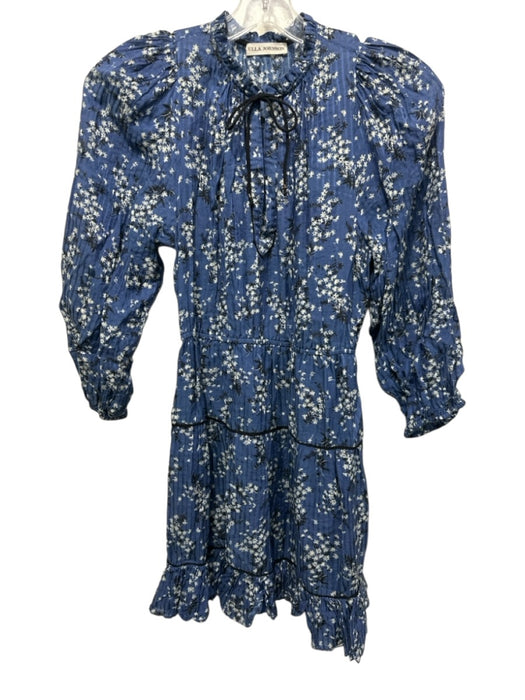 Ulla Johnson Size 0 Blue, White, Black Cotton 3/4 Sleeve Floral Mini Dress Blue, White, Black / 0