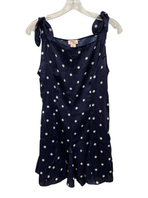 Camila Coelho Size M Navy Blue & White Polyester Satin Polka Dot Tie Strap Dress Navy Blue & White / M
