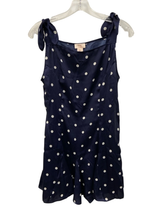 Camila Coelho Size M Navy Blue & White Polyester Satin Polka Dot Tie Strap Dress Navy Blue & White / M