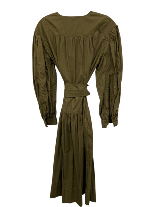 Ulla Johnson Size 2 Olive Green Cotton V Neck Gathered Waist Midi Dress Olive Green / 2