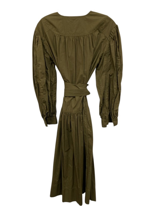 Ulla Johnson Size 2 Olive Green Cotton V Neck Gathered Waist Midi Dress Olive Green / 2