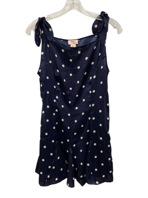 Camila Coelho Size S Navy Blue & White Polyester Satin Polka Dot Tie Strap Dress Navy Blue & White / S