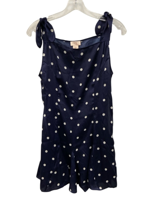 Camila Coelho Size S Navy Blue & White Polyester Satin Polka Dot Tie Strap Dress Navy Blue & White / S