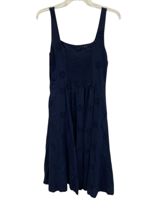 Nicole Miller Size S Navy Blue Cotton Shirred Back Eyelet Floral Paneled Dress Navy Blue / S