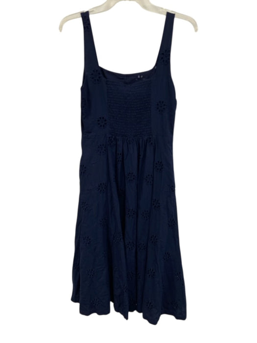Nicole Miller Size S Navy Blue Cotton Shirred Back Eyelet Floral Paneled Dress Navy Blue / S
