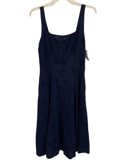 Nicole Miller Size S Navy Blue Cotton Shirred Back Eyelet Floral Paneled Dress Navy Blue / S