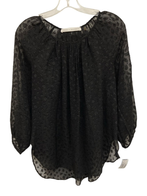 Susan Monaco Size S Black Sheer Gathered Neckline flocked dot Top Black / S