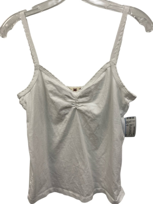 AMO Size S White Cotton Scalloped Edge Sleeveless Ruched Detail Top White / S