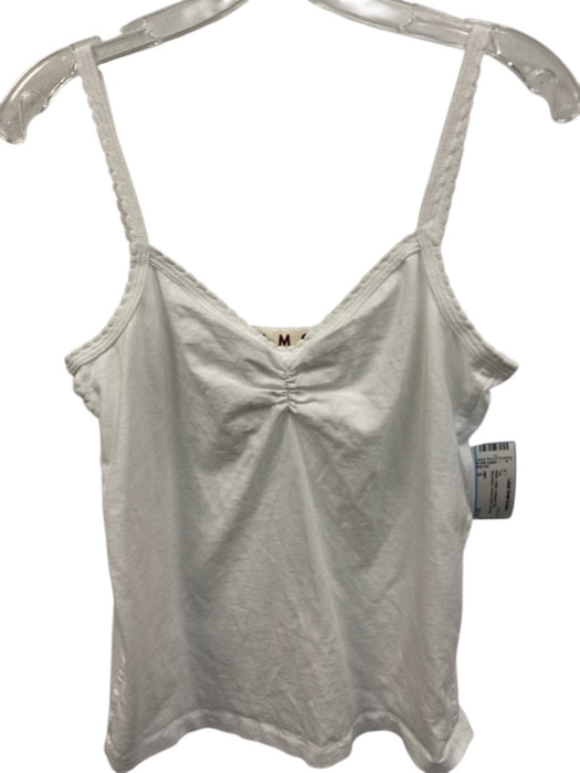 AMO Size S White Cotton Scalloped Edge Sleeveless Ruched Detail Top White / S