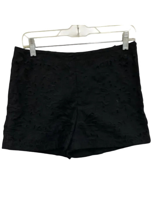 Theory Size 6 Black Linen Cotton Blend Embroidered Side Zip High Rise Shorts Black / 6