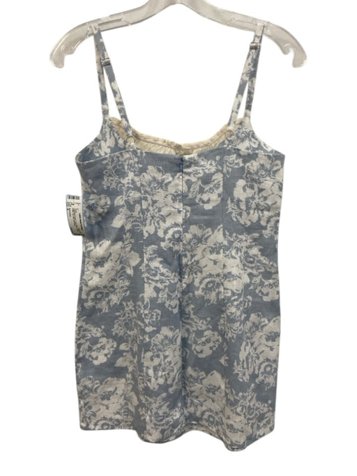 Reformation Size 6 Light blue & white Linen Blend Floral Ruffle Trim Mini Dress Light blue & white / 6