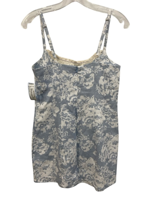 Reformation Size 6 Light blue & white Linen Blend Floral Ruffle Trim Mini Dress Light blue & white / 6