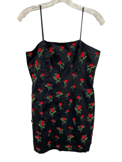 Maeve Size 6 Black, Red, Green Cotton Blend Embroidered Roses Mini Dress Black, Red, Green / 6