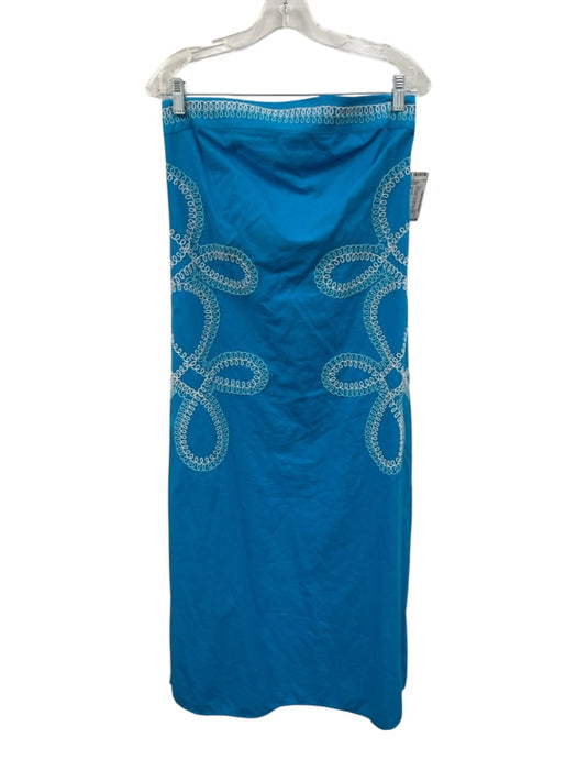 Anna Cate Size M Bright Blue Cotton Embroidered Strapless Back Zip Dress Bright Blue / M