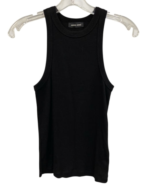 Anine Bing Size S Black Cotton Ribbed High Neck Sleeveless Tank Top Top Black / S