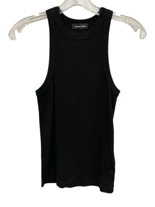 Anine Bing Size S Black Cotton Ribbed High Neck Sleeveless Tank Top Top Black / S