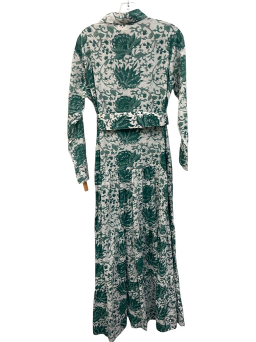 Guadalupe Size M White & Green Cotton Button Floral Long Sleeve Maxi Dress White & Green / M