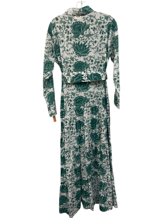 Guadalupe Size M White & Green Cotton Button Floral Long Sleeve Maxi Dress White & Green / M