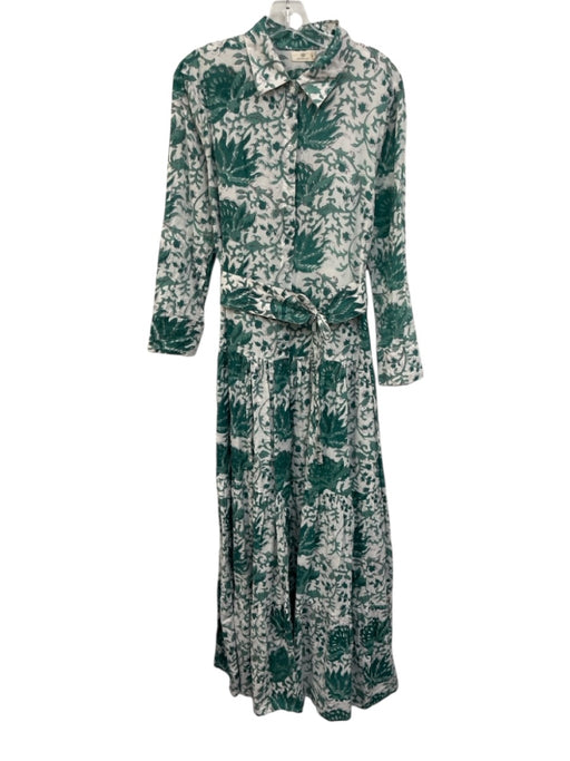 Guadalupe Size M White & Green Cotton Button Floral Long Sleeve Maxi Dress White & Green / M