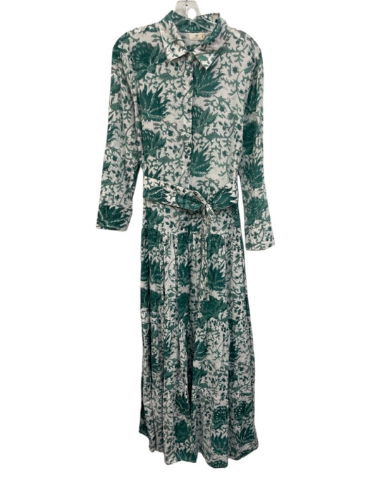 Guadalupe Size M White & Green Cotton Button Floral Long Sleeve Maxi Dress White & Green / M