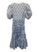 Caroline Constas Size S White & Blue Print Cotton Fabric Block Floral Midi Dress White & Blue Print / S