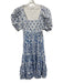 Caroline Constas Size S White & Blue Print Cotton Fabric Block Floral Midi Dress White & Blue Print / S