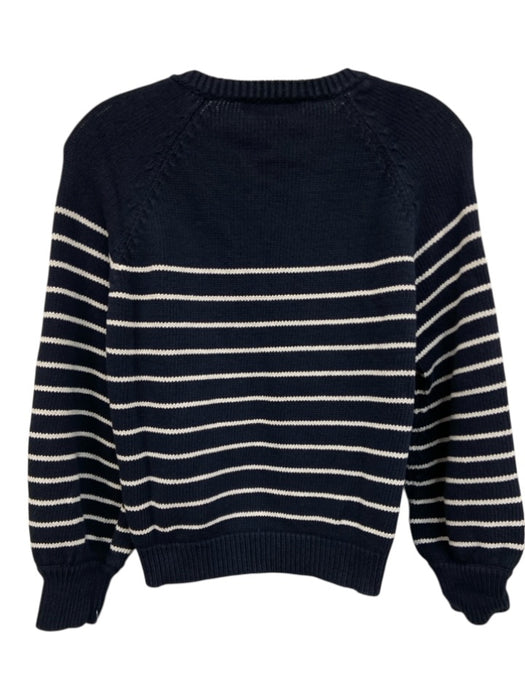 Sezane Size S Navy Blue & White Cotton Horizontal Stripes Henley Knit Sweater Navy Blue & White / S