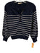 Sezane Size S Navy Blue & White Cotton Horizontal Stripes Henley Knit Sweater Navy Blue & White / S
