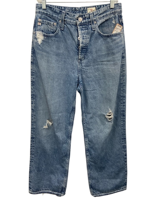 AG Size 27 Light Wash Cotton Denim Distressed High Rise Straight Jeans Light Wash / 27