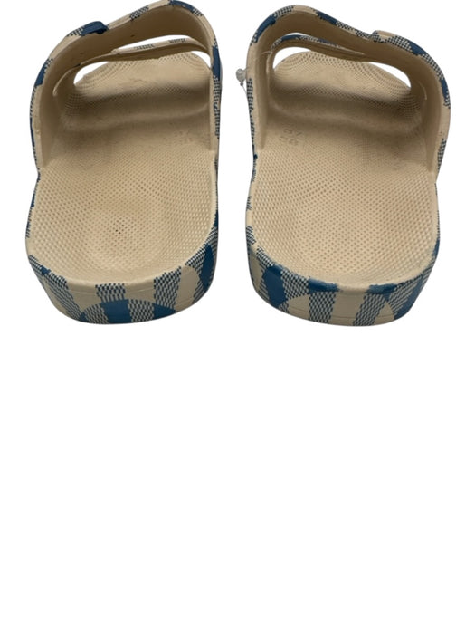 Freedom Moses Shoe Size 38 Blue & Beige Rubber Gingham Faux Buckle Mules Sandals Blue & Beige / 38