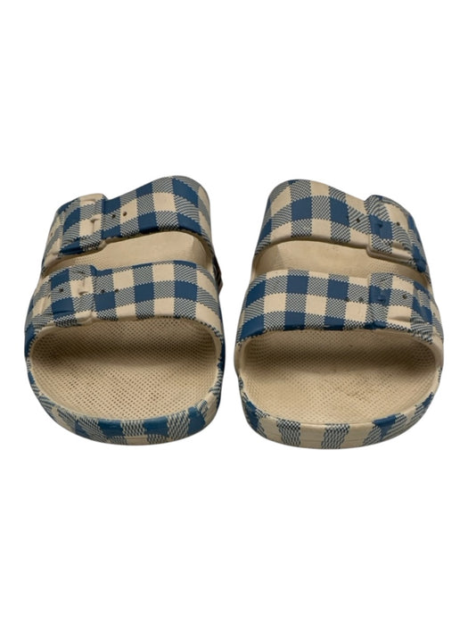 Freedom Moses Shoe Size 38 Blue & Beige Rubber Gingham Faux Buckle Mules Sandals Blue & Beige / 38