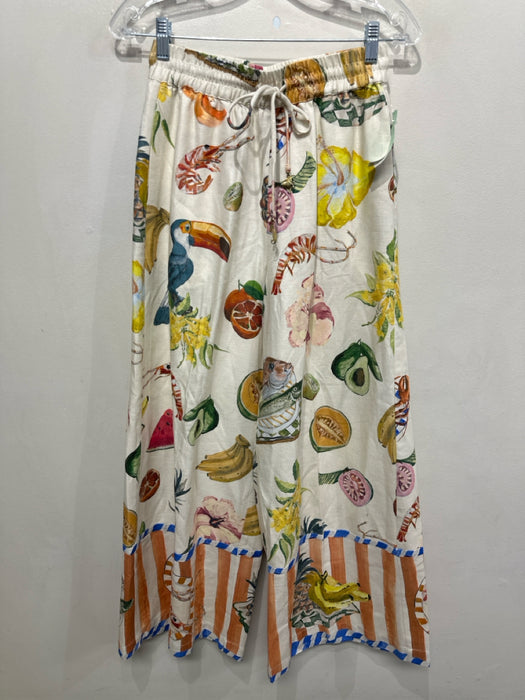 Alemais Size 4 Cream, Orange &  Mustard Linen Sleeveless Fruit & Food Pant Set
